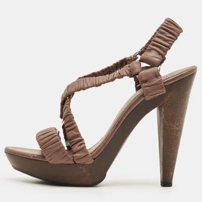 Pre-owned Burberry Size 40 Brown Leather Criss-cross Platform Slingback Sandals