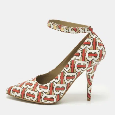 Pre-owned Burberry Size 40 Multicolor Tb Monogram Leather Ankle Strap Pumps