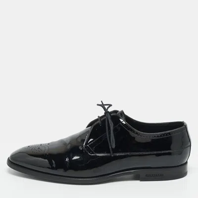 Pre-owned Burberry Size 41 Black Brogue Patent Leather Lace Up Derby