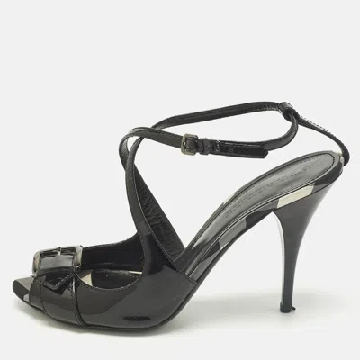 Pre-owned Burberry Size 41 Black Patent Leather Buckle Detail Strap Sandals