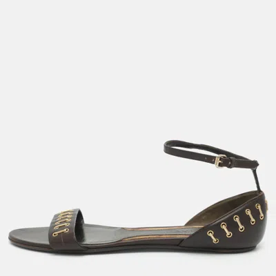 Pre-owned Burberry Size 41 Brown Leather Ankle Strap Flats