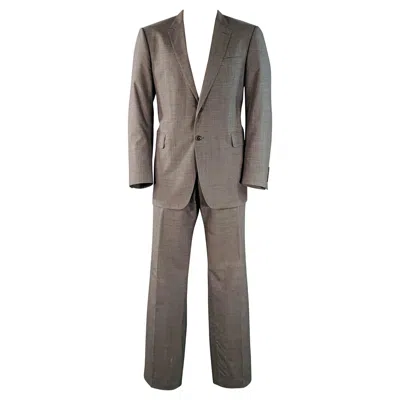 Pre-owned Burberry Size 46 Regular Grey Virgin Wool Notch Lapel Suit In Gray