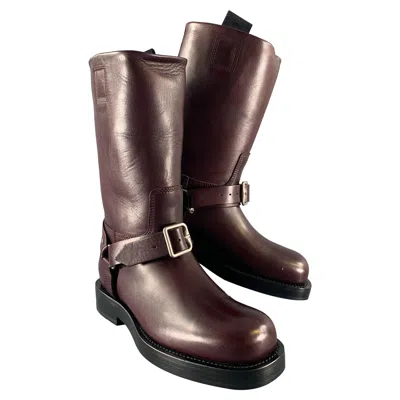 Pre-owned Burberry Size 7.5 Burgundy Leather Pull On Boots In Red