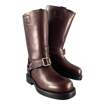 Pre-owned Burberry Size 8 Burgundy Leather Pull On Boots In Red