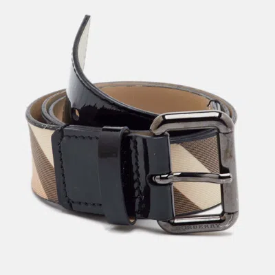 Pre-owned Burberry Size 85 Beige/black Nova Check Pvc And Patent Leather Buckle Belt In Sand