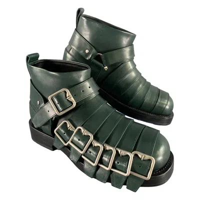 Pre-owned Burberry Size 8.5 Green Leather Pull On Boots