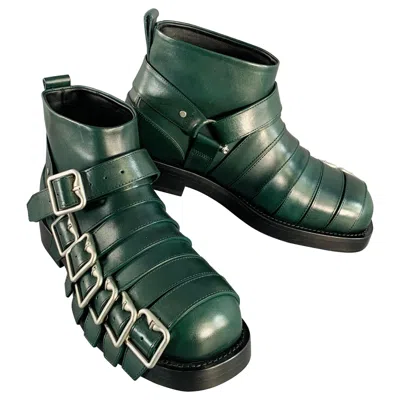 Pre-owned Burberry Size 9.5 Forest Green Leather Pull On Belted Boots