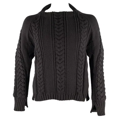 Pre-owned Burberry Size L Black Cable Knit Cotton Polyester Raglan Sweater