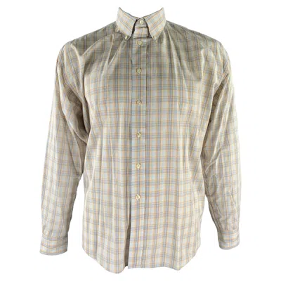 Pre-owned Burberry Size L Orange Blue Tartan Button Down Long Sleeve Shirt