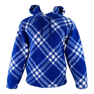 Pre-owned Burberry Size Xs Blue White Plaid Acrylic Blend Fleece Hoodie Pullover Jacket