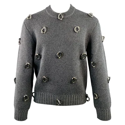 Pre-owned Burberry Size Xs Grey Embellishment Cashmere Wool Crew Neck Sweater In Gray