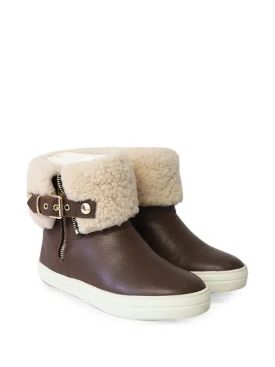 Pre-owned Burberry Skillman Buckle-strap Ankle Boots In Brown