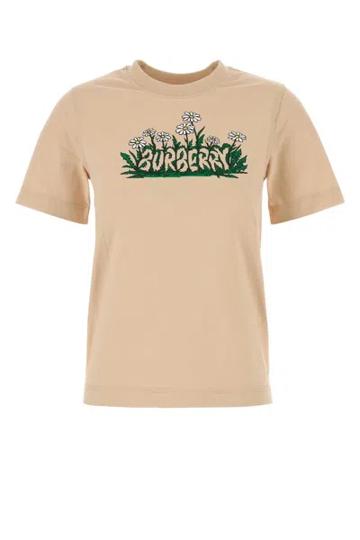 Burberry Floral Logo-embroidered Cotton T-shirt In Brown