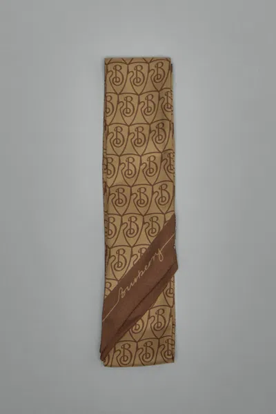 Burberry Skinny B Shield Silk Scarf In Brown