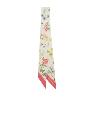 Burberry Skinny Blooms Of Britain Silk Scarf In White