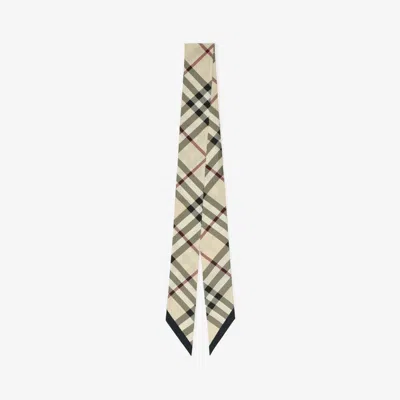 Burberry Skinny Check Silk Scarf In Beige
