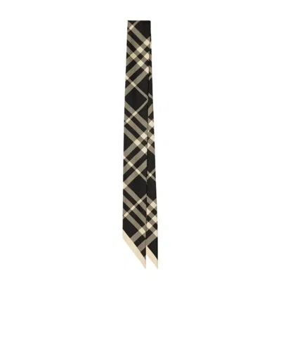 Burberry Skinny Check Silk Scarf In Black Calico Ip Chk