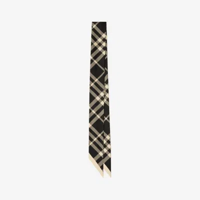 Burberry Skinny Check Silk Scarf In Black/calico