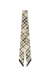 Burberry Skinny Check Silk Scarf In Neutral