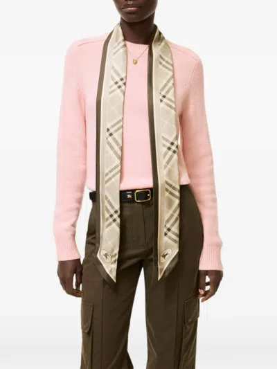 Burberry Skinny Check Silk Scarf In Transparent