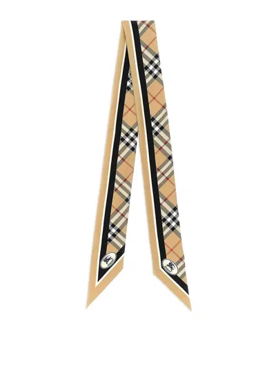 Burberry Skinny Check Silk Scarf In Nude & Neutrals