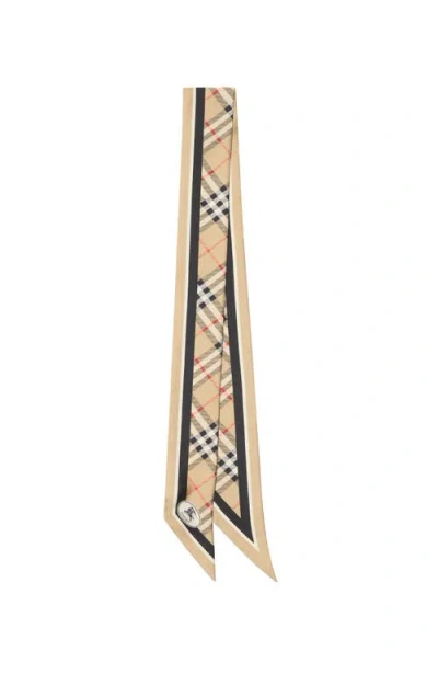 Burberry Skinny Check Silk Scarf In Brown