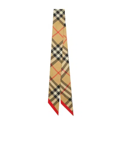 Burberry Skinny Check Silk Scarf In Sand