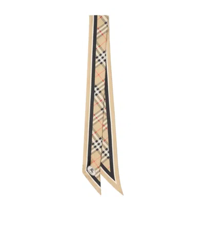 Burberry Skinny Check Silk Scarf In Brown
