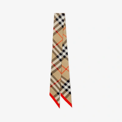 Burberry Skinny Check Silk Scarf In Nude & Neutrals