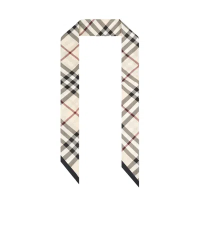 Burberry Skinny Check Silk Scarf In White