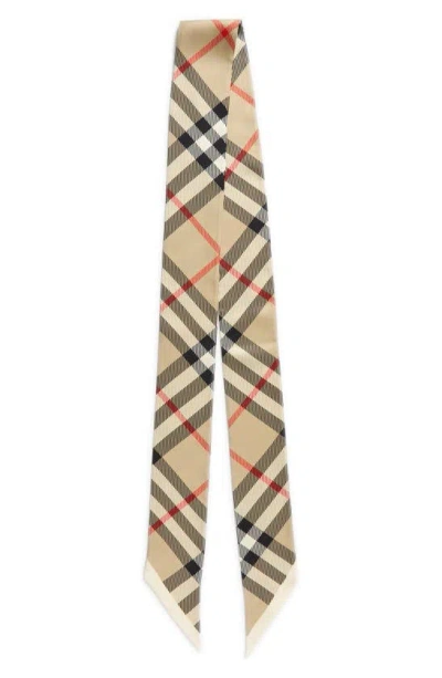 Burberry Beige Skinny Check Silk Scarf In Multicolor