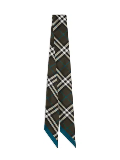 Burberry Skinny Checked Scarf In Black