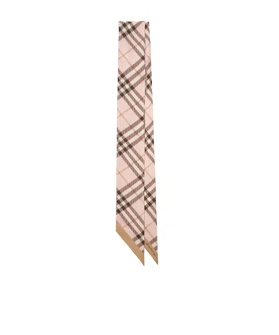 Burberry Skinny Contrast Check Silk Scarf In Pink