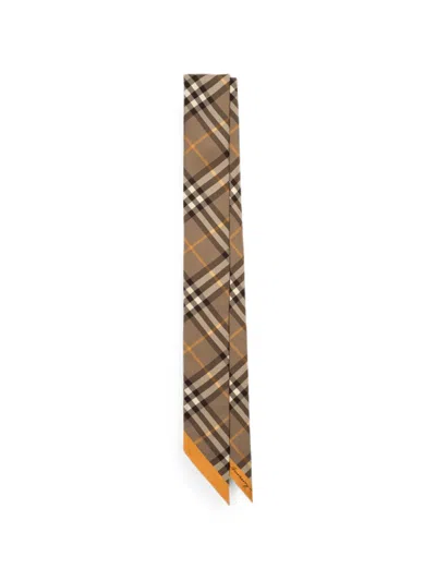Burberry Skinny Contrast Check Silk Scarf In 中性色