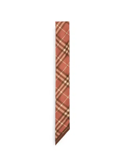 Burberry Skinny Contrast Check Silk Scarf In Brown
