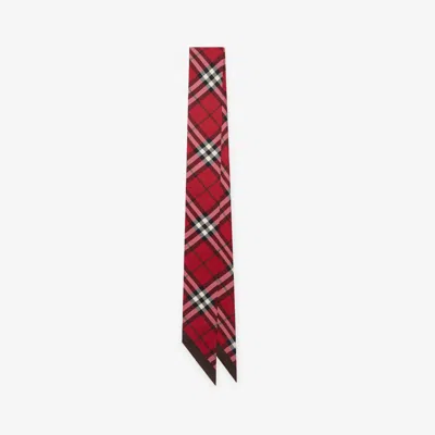 Burberry Skinny Contrast Check Silk Scarf In Pillar/oxblood