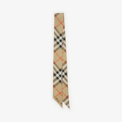 Burberry Skinny Check Silk Scarf In Sand/lichen