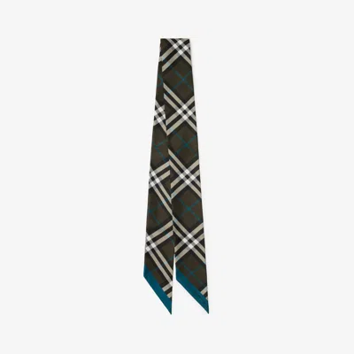 Burberry Skinny Contrast Check Silk Scarf In Snug/black Calico