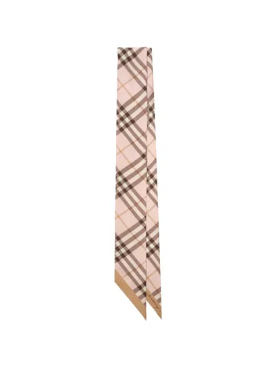 Burberry Skinny Contrast-check Silk Scarf In Neutral