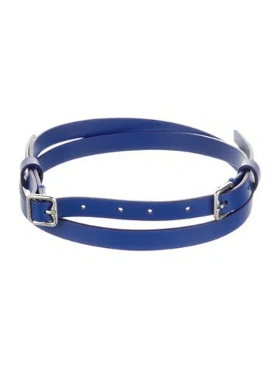 Pre-owned Burberry Skinny Leather Belt In Blue