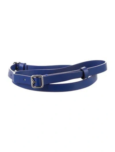Pre-owned Burberry Skinny Leather Belt W/ Tags In Blue