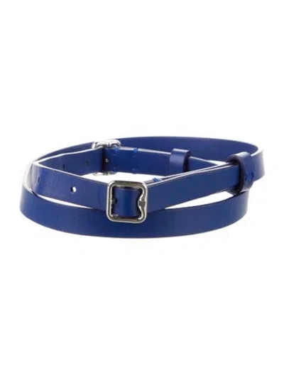 Pre-owned Burberry Skinny Leather Belt W/ Tags In Blue