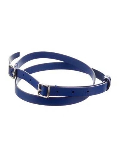 Pre-owned Burberry Skinny Leather Waist Belt In Blue