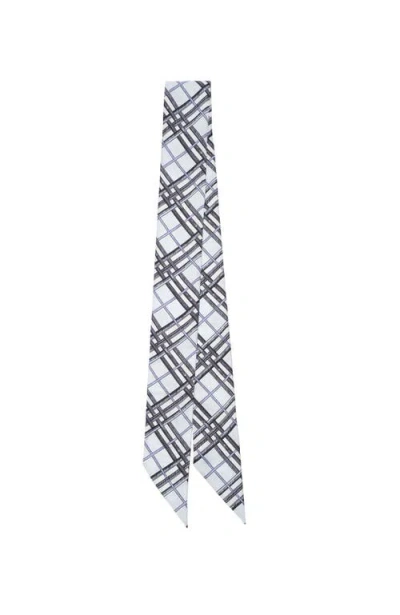 Burberry Skinny Reversible Etched Knight Silk Scarf In Blue
