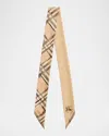 Burberry Skinny Watercolor Check Silk Scarf In Brown
