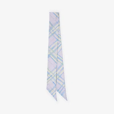 Burberry Skinny Watercolour Check Silk Scarf In Purple