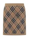 Burberry Beige Checked Miniskirt With Ribbed Finish In Brown