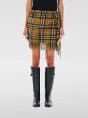 Burberry Women Wool And Cashmere Check Scarf Style Skirt In Mustard