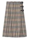 Burberry Plaid Wool Skirt With Decorative Buckles In Gray