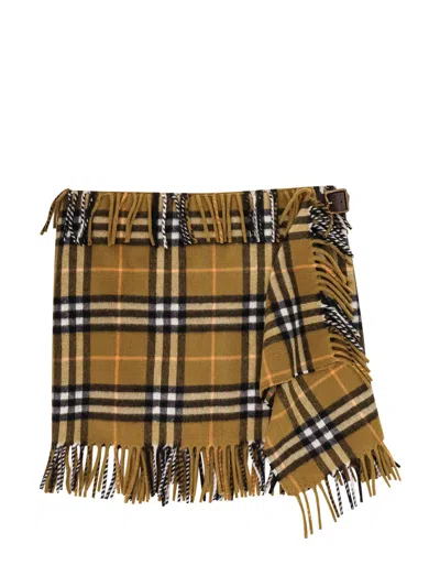 Burberry Ered Wool And Cashmere Scarf Style Mini Skirt In Brown